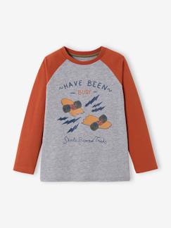 camisetas-Camiseta con motivo gráfico y mangas raglán a color, para niño
