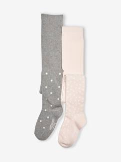Niña-Ropa interior-Pack de 2 pares de leotardos de punto con motivo de corazones o lunares, niña