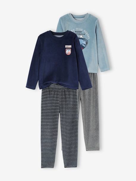 Pack de 2 pijamas 'Naturaleza' de terciopelo, para niño AZUL OSCURO LISO CON MOTIVOS 