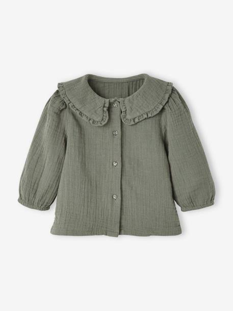Blusa de gasa de algodón para bebé, cuello fantasía ROSA MEDIO LISO+VERDE MEDIO LISO 