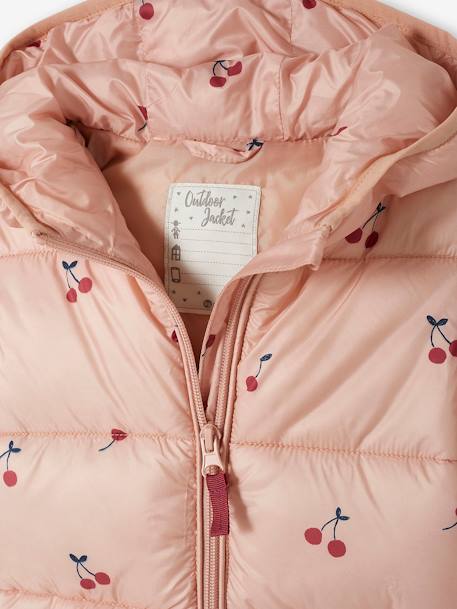 Chaqueta acolchada larga ligera estampada de cerezas, niña ROSA MEDIO ESTAMPADO 