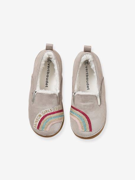 Zapatillas de casa de piel con forro y elásticos, para niña BEIGE CLARO METALIZADO 
