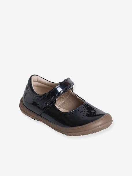 Zapatos tipo babies de charol con piezas autoadherentes para especial autonomía azul oscuro metalizado - Vertbaudet