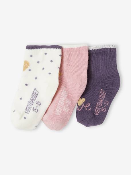 Pack de 3 pares de calcetines Conejitos y Corazones, bebé niña BEIGE CLARO BICOLOR/MULTICOLOR 