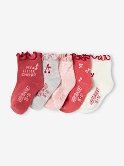 Bebé-Pack de 5 pares de calcetines Cerezas con volantes, bebé niña