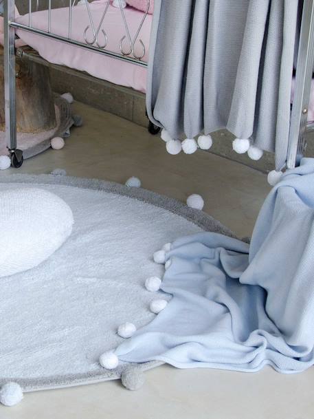 Alfombra de algodón lavable redonda con pompones LORENA CANALS azul grisáceo 