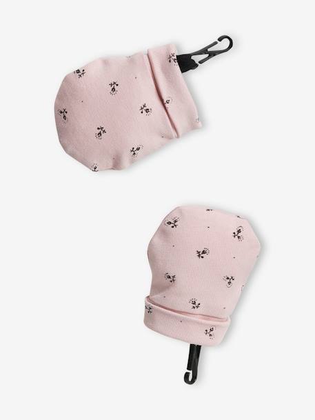 Conjunto personalizable, de gorro + manoplas + fular + bolso de punto estampado para bebé niña rosa palo 