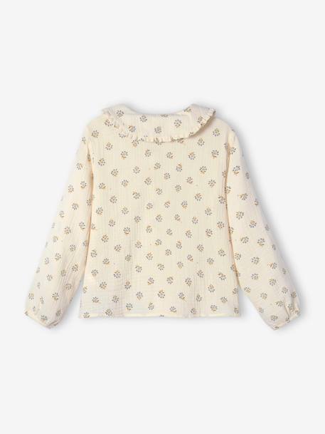 Blusa de gasa de algodón con detalles de volantes y motivos estampados, para niña BLANCO MEDIO ESTAMPADO+capuchino 