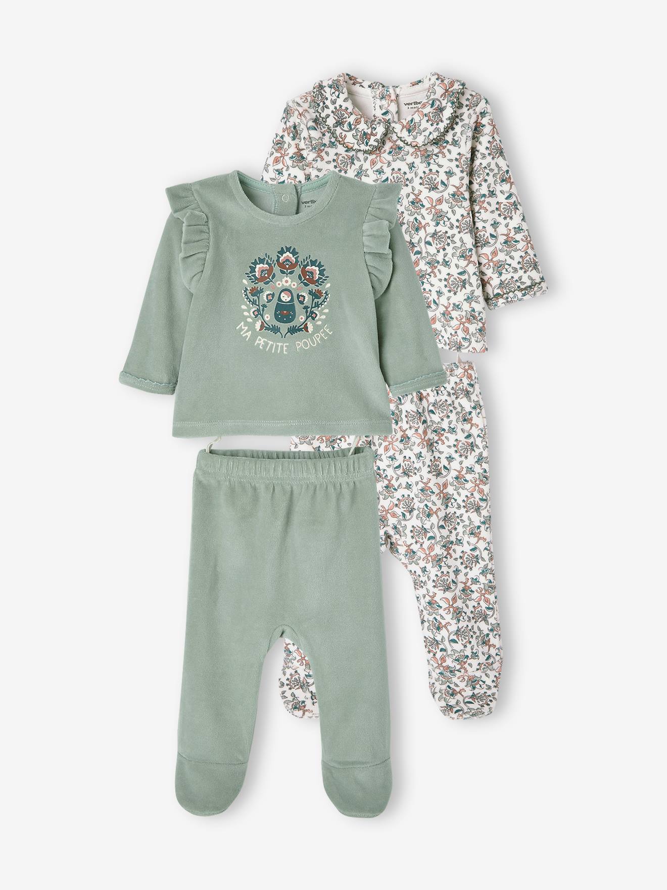 Pack de 2 pijamas de terciopelo para bebé, niña blanco bicolor/multicolo - Vertbaudet
