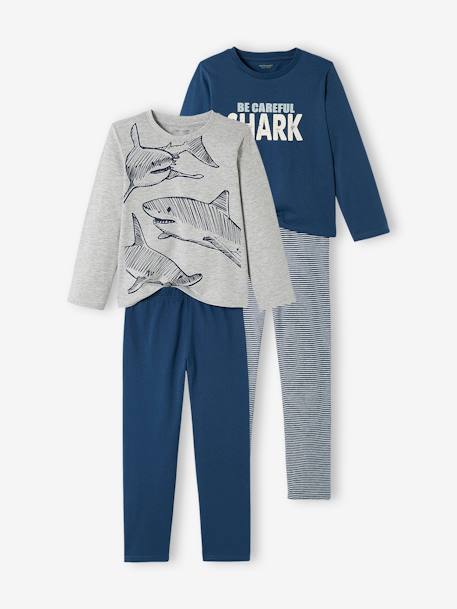 Lote 2 pijamas "Tiburones", niño azul oscuro liso motivos - Vertbaudet