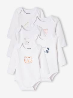 Pijamas y bodies bebé-Lote de 5 bodies «animales» de manga larga con abertura americana, para bebé recién nacido