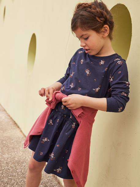 Vestido estampado para niña AZUL OSCURO ESTAMPADO+ROSA MEDIO ESTAMPADO 
