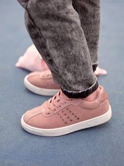 Calzado-Zapatillas de piel con cordones y cremalleras con purpurina, niña