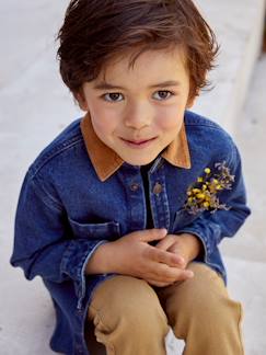 Niño-Camisas-Sobrecamisa de denim con cuello de terciopelo, para niño