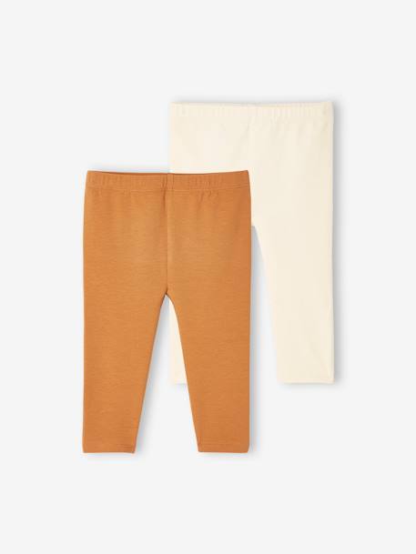 Pack de 2 leggings largos para bebé niña AZUL CLARO BICOLOR/MULTICOLOR+gris jaspeado+MARRON MEDIO BICOLOR/MULTICOLO 