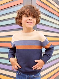 Niño-Jerséis, chaquetas de punto, sudaderas-Jerséis de punto-Jersey de punto fino con rayas anchas para niño, Oeko-Tex®