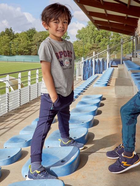 Camiseta deportiva con motivos, para niño AZUL FUERTE LISO CON MOTIVOS+GRIS MEDIO JASPEADO 
