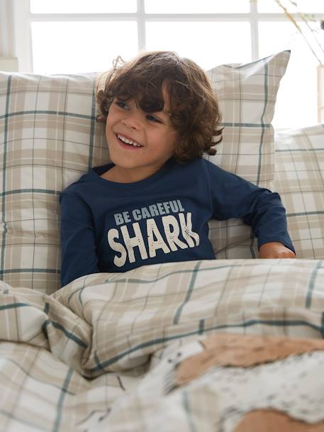 Lote 2 pijamas "Tiburones", niño azul oscuro liso motivos - Vertbaudet