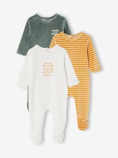 Bebé-Pijamas-Lote de 3 pijamas de terciopelo con abertura detrás, para bebé