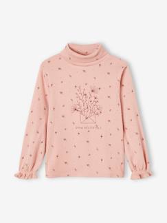 Niña-Camisetas-Camiseta de cuello alto de canalé con flores estampadas para niña