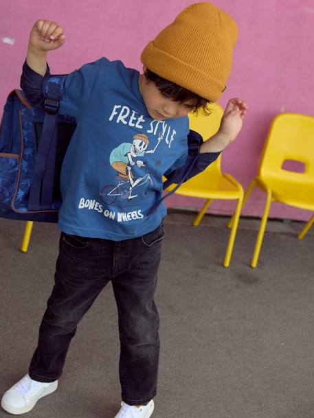 Camiseta efecto 2 en 1, niño AZUL OSCURO LISO CON MOTIVOS+ROJO OSCURO LISO CON MOTIVOS 