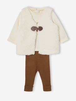 Bebé-Pantalones, vaqueros -Conjunto 3 prendas bebé: chaleco de pelo sintético, camiseta y leggings