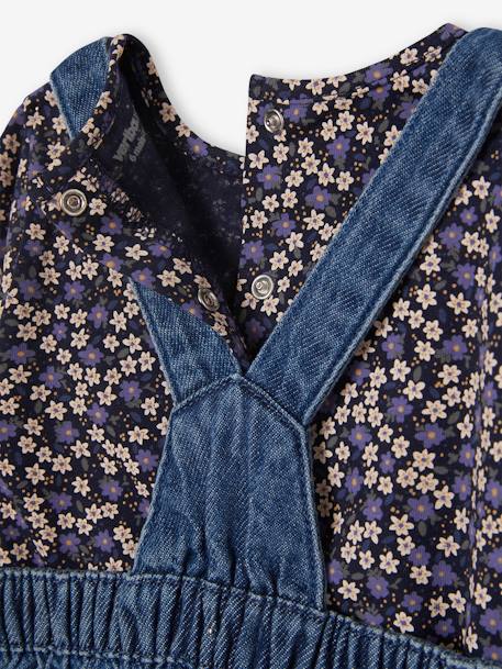 Conjunto de 3 prendas para bebé: vestido-peto vaquero, camiseta y cinta para el pelo azul oscuro 