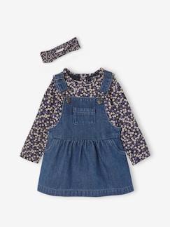 Bebé-Conjuntos-Conjunto de 3 prendas para bebé: vestido-peto vaquero, camiseta y cinta para el pelo
