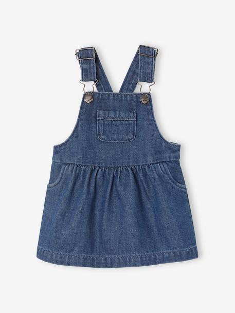 Conjunto de 3 prendas para bebé: vestido-peto vaquero, camiseta y cinta para el pelo azul oscuro 