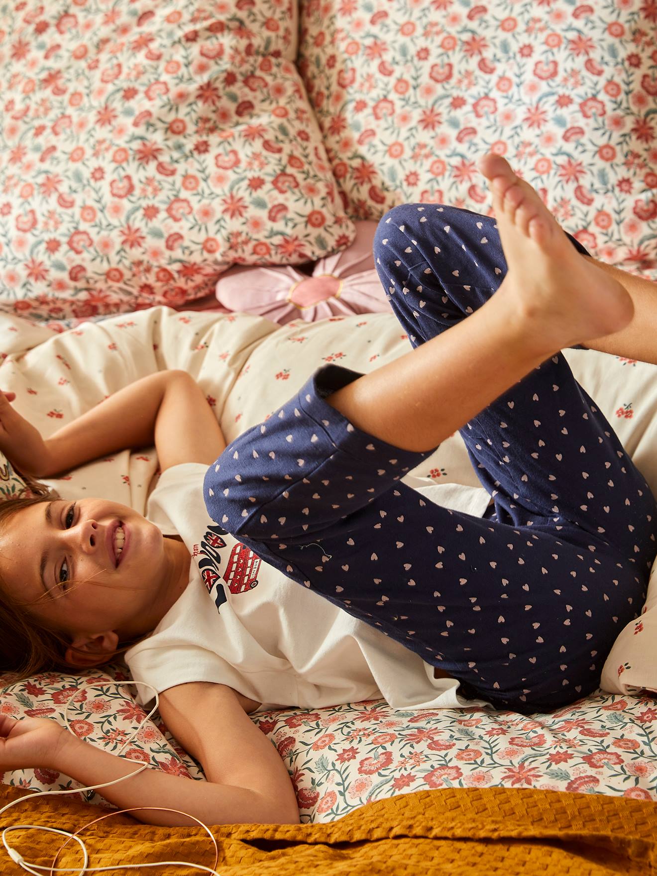 Pijama de franela de algodón, para bebé rosa medio a cuadros - Vertbaudet