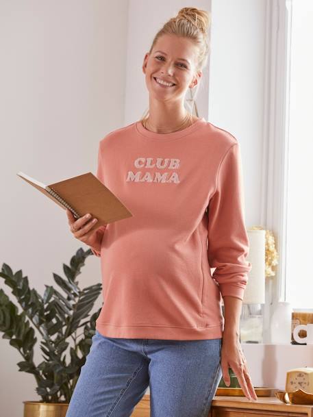 Sudadera de felpa con mensaje para embarazo y lactancia GRIS MEDIO LISO CON MOTIVOS+MARRON OSCURO LISO CON MOTIVOS 