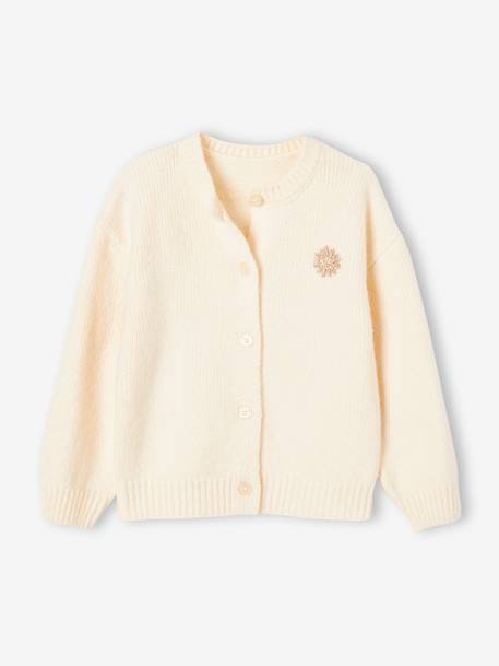 Chaqueta de punto con parche de flor irisado y forma loose, niña BEIGE MEDIO LISO CON MOTIVOS+VIOLETA MEDIO LISO CON MOTIVOS 