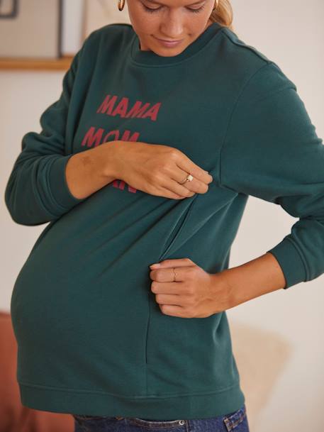 Sudadera de felpa con mensaje para embarazo y lactancia AZUL OSCURO LISO+VERDE OSCURO LISO CON MOTIVOS 