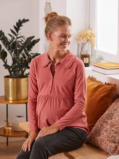 Ropa Premamá-Camisetas y tops embarazo-Camiseta blusa con cuello con volante para embarazo y lactancia