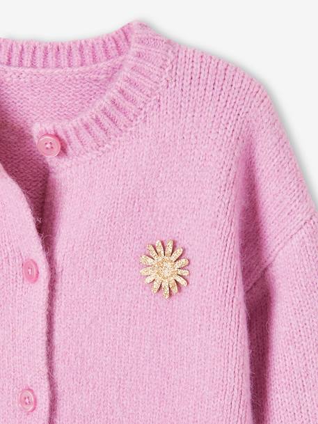Chaqueta de punto con parche de flor irisado y forma loose, niña BEIGE MEDIO LISO CON MOTIVOS+VIOLETA MEDIO LISO CON MOTIVOS 