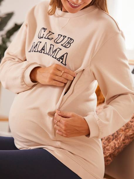 Conjunto de 2 prendas homewear para embarazo y lactancia BEIGE CLARO LISO 