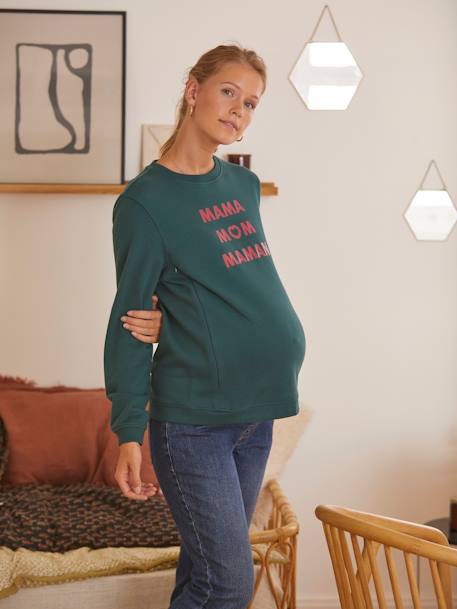 Sudadera de felpa con mensaje para embarazo y lactancia AZUL OSCURO LISO+VERDE OSCURO LISO CON MOTIVOS 
