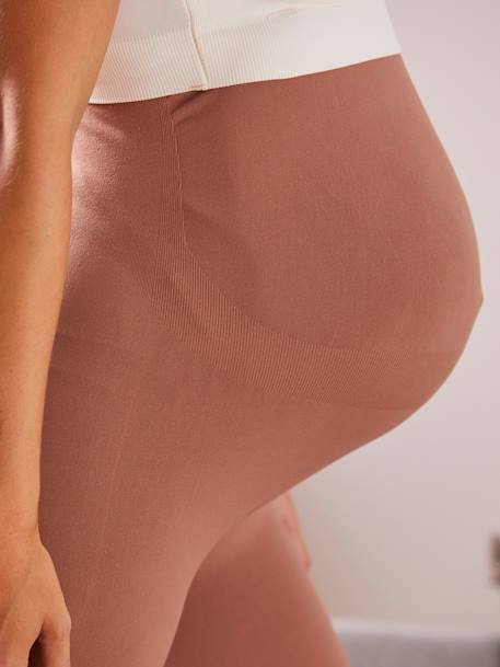 Leggings para embarazo sin costuras MARRON CLARO A RAYAS+NEGRO OSCURO LISO 