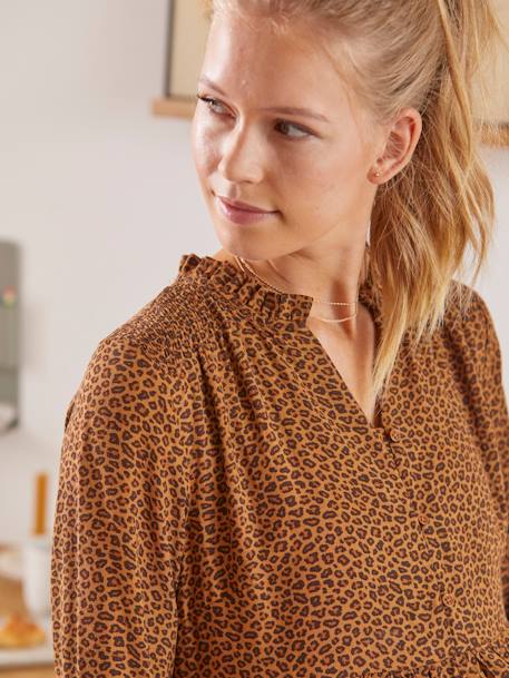 Vestido con estampado de leopardo para embarazo y lactancia MARRON MEDIO ESTAMPADO 