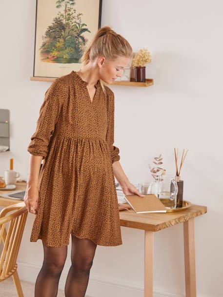 Vestido con estampado de leopardo para embarazo y lactancia MARRON MEDIO ESTAMPADO 