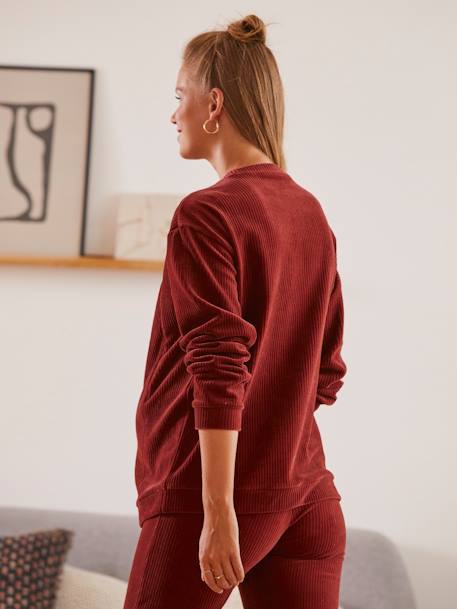 Sudadera de canalé aterciopelado para embarazo y lactancia ROJO MEDIO LISO CON MOTIVOS 
