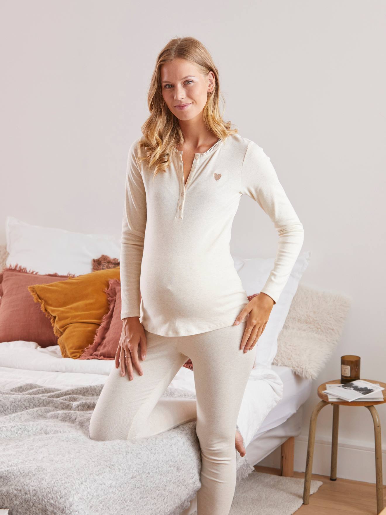 Conjunto de 2 prendas con pijama de embarazo y lactancia arcilla -  Vertbaudet
