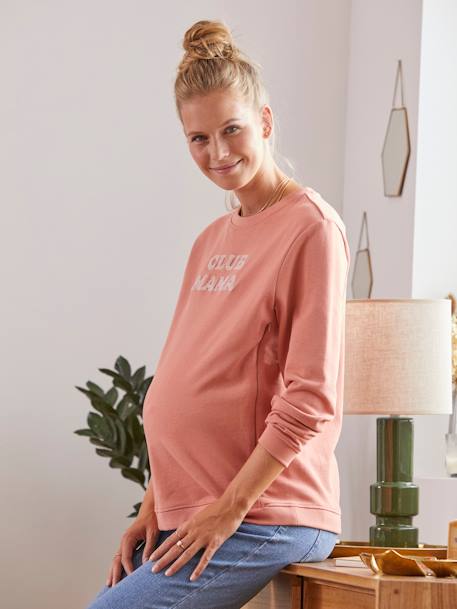 Sudadera de felpa con mensaje para embarazo y lactancia GRIS MEDIO LISO CON MOTIVOS+MARRON OSCURO LISO CON MOTIVOS 