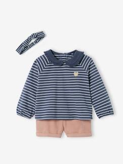 Bebé-Conjuntos-Conjunto de 3 prendas con short de terciopelo, camiseta y cinta del pelo, para bebé