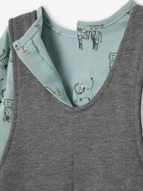 Conjunto de camiseta y peto de felpa personalizable, para bebé azul grisáceo+GRIS OSCURO JASPEADO+MARRON MEDIO LISO 
