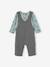 Conjunto de camiseta y peto de felpa personalizable, para bebé azul grisáceo+GRIS OSCURO JASPEADO+MARRON MEDIO LISO 