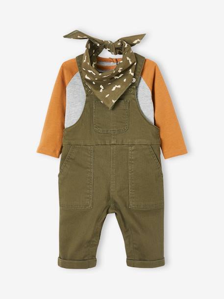 Conjunto de 3 prendas para bebé: peto, camiseta y pañuelo bandana  