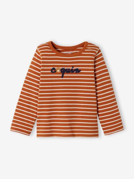 Camiseta a rayas bordada, bebé AZUL OSCURO A RAYAS+MARRON MEDIO A RAYAS 