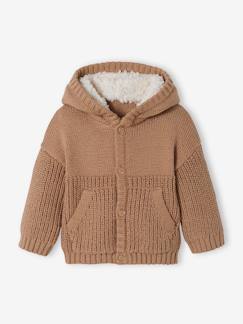 Bebé-Sudaderas, jerséis y chaquetas de punto-Chaquetas de punto-Chaqueta de punto con cremallera, capucha y forro estilo peluche para bebé