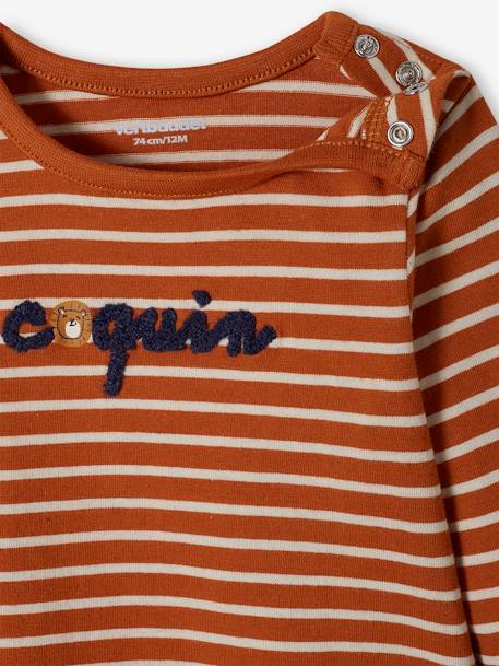 Camiseta a rayas bordada, bebé AZUL OSCURO A RAYAS+MARRON MEDIO A RAYAS 
